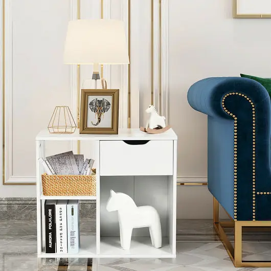 Costway UL-Listed 3-Tier Side Table Storage Shelf and Drawer Space, HW63995WH