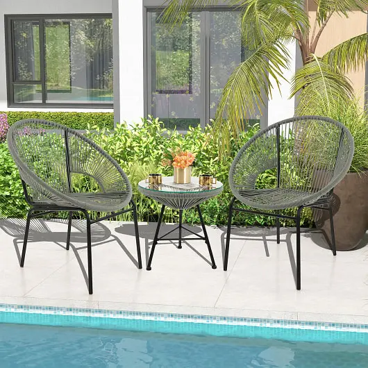 Costway UL-Listed 3 Pieces Patio Acapulco Furniture Bistro Set Glass Table, Silver Gray, HW66981GR