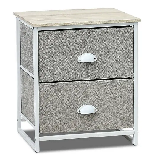 Costway Ultra-Strong Metal Frame Nightstand Side Table Storage 2 Drawers, Slate Gray, HW61418WH