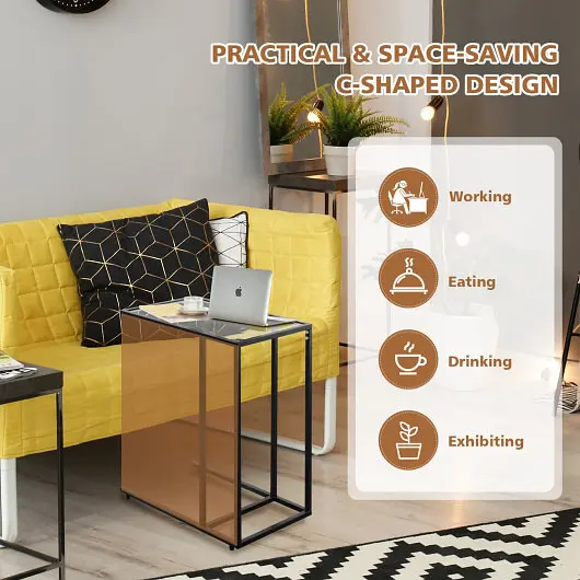 Costway Ultra-Strong Sofa End Table Coffee Side Table Glass Top, HW54104
