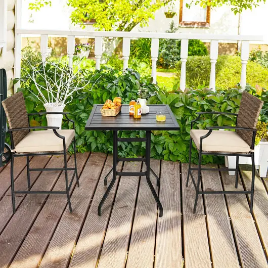 Costway 5 Units Outdoor Rattan Bistro Bar Stool Table Set Cushions, NP10141+