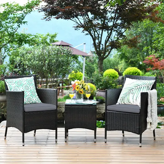 Costway 3 Units Outdoor Rattan Wicker Furniture Set, Grey, HW63850GR