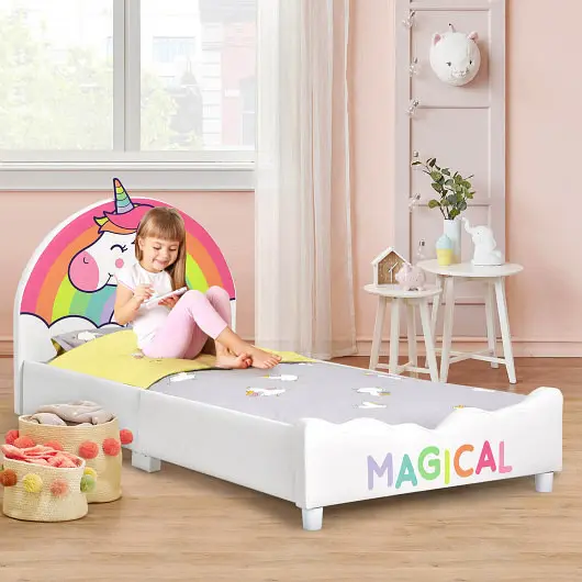 Costway Universal Children Twin Size Upholstered Platform Single Bed, HY10021