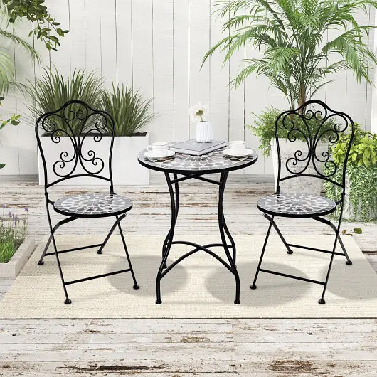 Costway Universal 3 Piece Patio Bistro Set Round Table and 2 Folding Chairs, NP11251+NP11252-2
