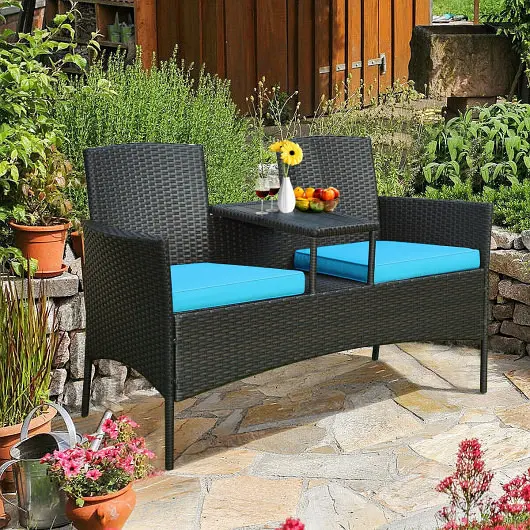 Costway Upgraded Modern Patio Conversation Set Constructed- Coffee Table and Cushions, Turquoise, HW63233TU