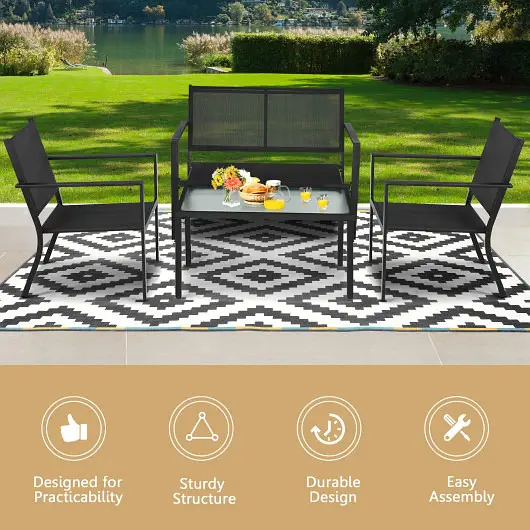 Costway Upgraded 4 Pieces Patio Furniture Set Sofa Coffee Table Steel Frame Garden, Gray, NP10085GR
