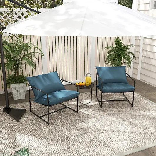 Costway Upgraded 2 Pieces Sling Accent Chair Leisure Chair Weatherproof Seat Fabric Indoor Outdoor, Navy, NP11355NY-2