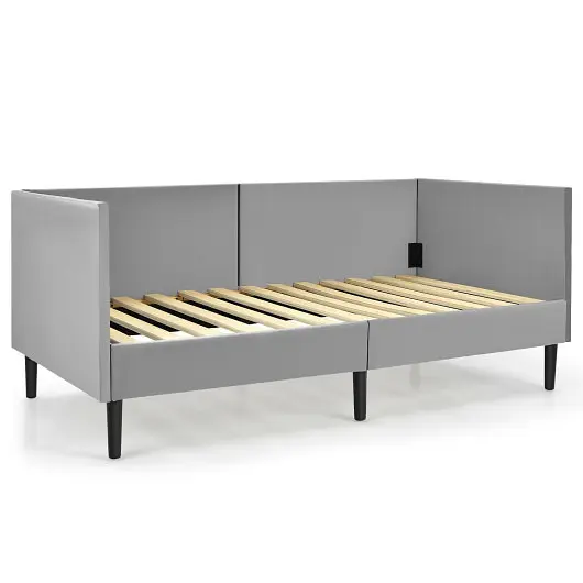 Costway Upgraded Twin Size Daybed Frame Robust Wooden Slat Substantiate, Gray, HU10166GR