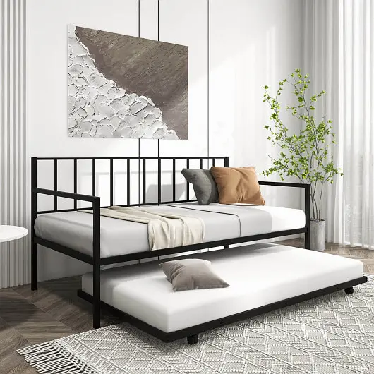 Costway Upgraded Twin Size Daybed and Trundle Frame Set Trundle Bedframe, HU10417