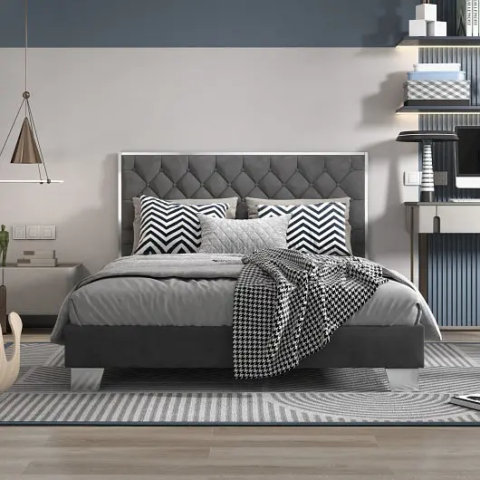 Costway Upholstered Bed Frame Velvet Headboard, Full Size, HU10358GR-F
