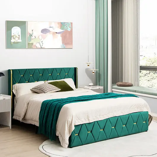 Costway Upholstered Platform Bed Frame Adjustable Headboard, Queen Size, HU10192GN-Q