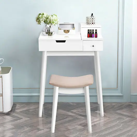 Costway Vanity Dressing Table Set Flip Mirror Desk Furniture Stool, HW65961