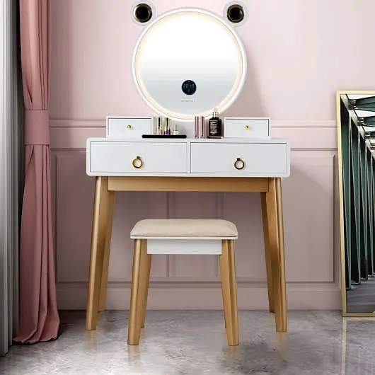 Costway Vanity Set 3-Color Lighted Touch Screen Dimming Mirror and 4 Drawers, HW65992US-WH