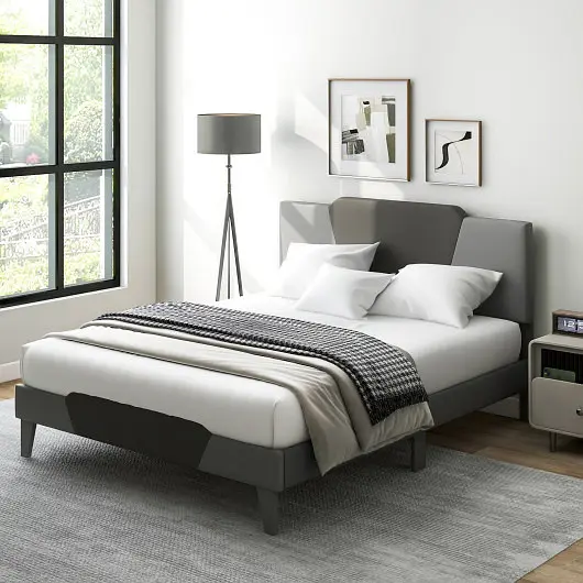 Costway Velvet Upholstered Bed Frame High Headboard, Queen Size, HU10419GR-Q