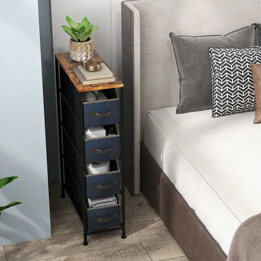 Costway Vertical Narrow Dresser 4 Removable Fabric Drawers, Rustic Bronze, JZ10069CF