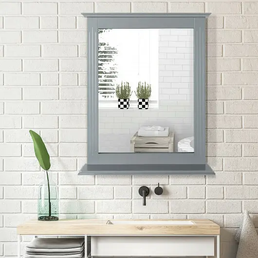 Costway Wall, Mounted Multipurpose Vanity Mirror Shelf, Slate Gray, HW61553GR