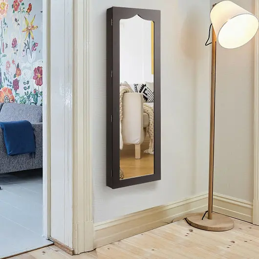 Costway Wear-Resistant 5 LEDs Lockable Mirror Jewelry Cabinet Armoire 6 Drawers, Beige, HW63090CF