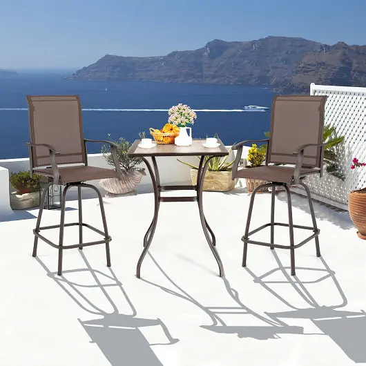 Costway Weatherproof 2 Pieces Patio 360 Rotation Swivel Bar Stool Set, Beige, NP10308CF-2