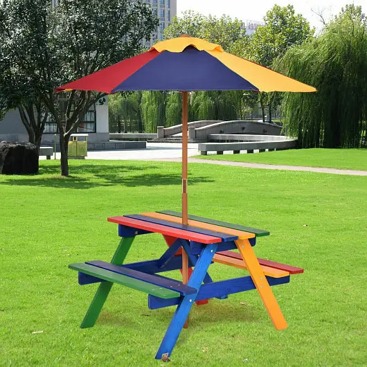 Costway Weatherproof 4 Seat Kids Picnic Table Umbrella, Multicolor, OP70481