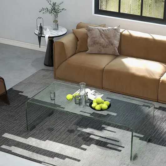 Costway Weather-Resistant 42 x 19.7 Inch Crystal Clear Tempered Glass Coffee Table Rounded Edges, HW66289CL