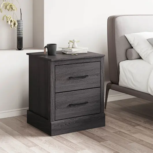 Costway Wood Space-saving Floor Nightstand Storage Drawers, Dark Graphite, JV10795GR