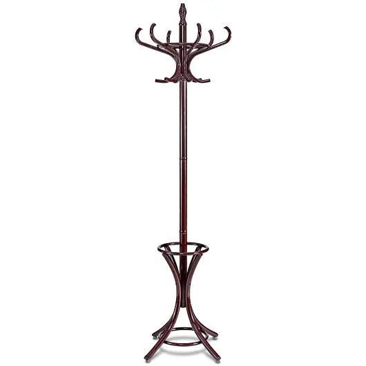 Costway Wood Standing Hat Coat Rack Umbrella Stand, Espresso, HW55588MG