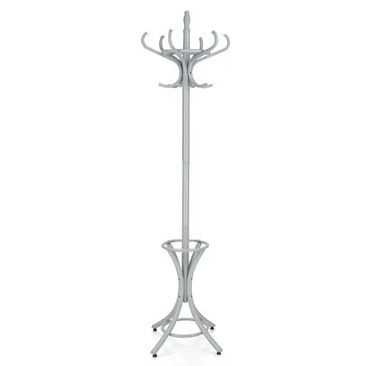 Costway Wood Standing Hat Coat Rack Umbrella Stand, Gray, HW55588GR
