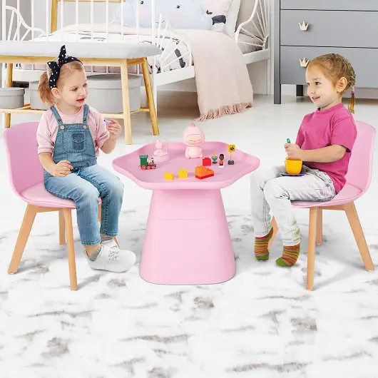 Costway Wooden Kids Activity Table and Chairs Set Padded Seat, Dowel Pink, HY10041PI