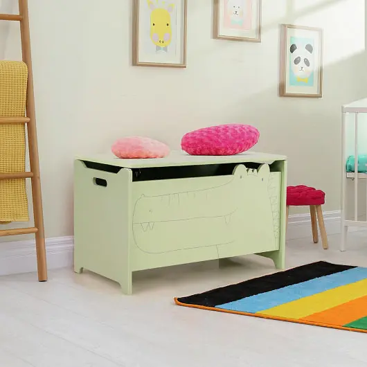 Costway Wooden Kids Toy Box Securety Hinge, Green, TP10079GN
