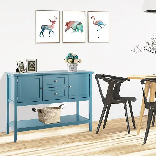 Costway Wooden Sideboard Buffet Console Table Drawers and Storage, Sky Blue, HW64005BL