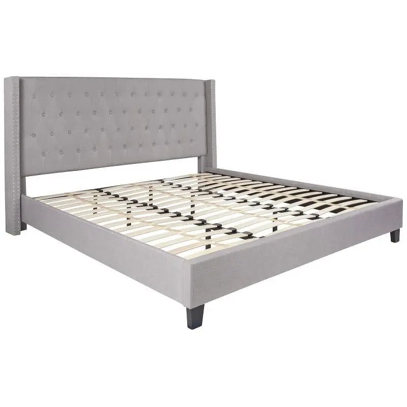 Flash Adaptable Furniture Riverdale King Size Tufted Upholstered Platform Bed Light Slate Gray Fabric, HG-44-GG Flash Furn...