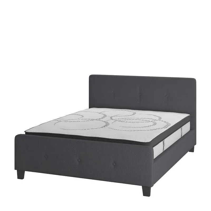 Flash Adaptable Furniture Tribeca Queen Size Tufted Upholstered Platform Bed Dark Gray Fabric 10" CertiPUR-US Certifi...