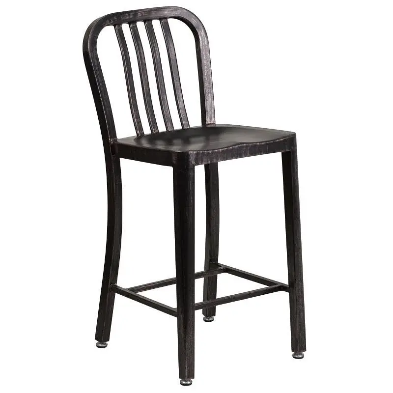 Flash ANSI-Rated Furniture Gael Commercial Grade 24" High Black-Antique Gold Metal Indoor-Outdoor Counter Height Stoo...
