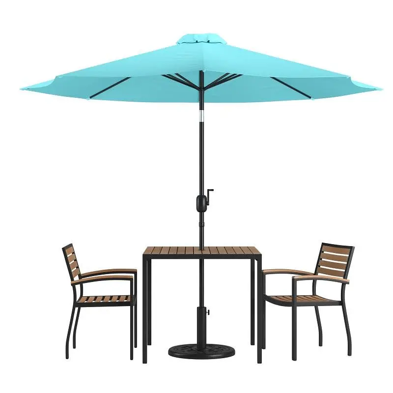 Flash ANSI-Rated Furniture Lark 5 Piece Outdoor Patio Dining Table Set, 2 Synthetic Teak Chairs, 36" Square Table, Te...
