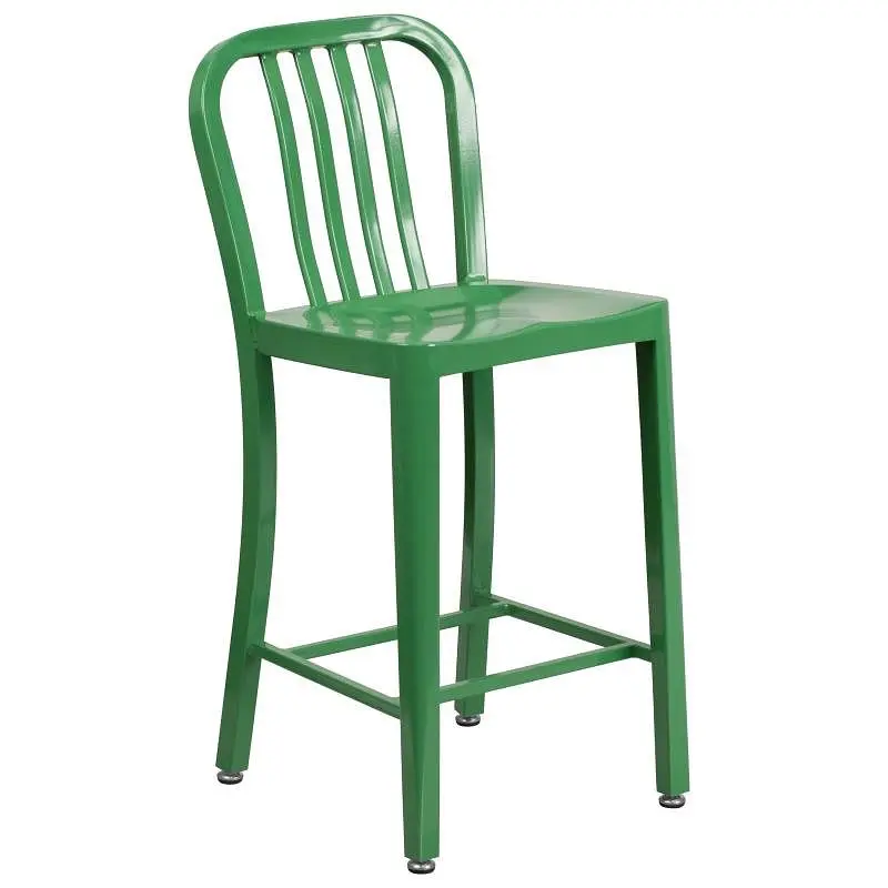 Flash Authentic Furniture Gael Commercial Grade 24" High Olive Metal Indoor-Outdoor Counter Height Stool Vertical Sla...