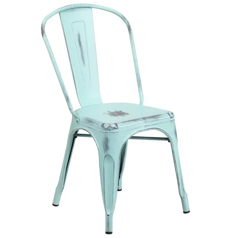 Flash Authentic Furniture Tenley Commercial Grade Distressed Green-Royal Blue Metal Indoor-Outdoor Stackable Chair, ET-353...