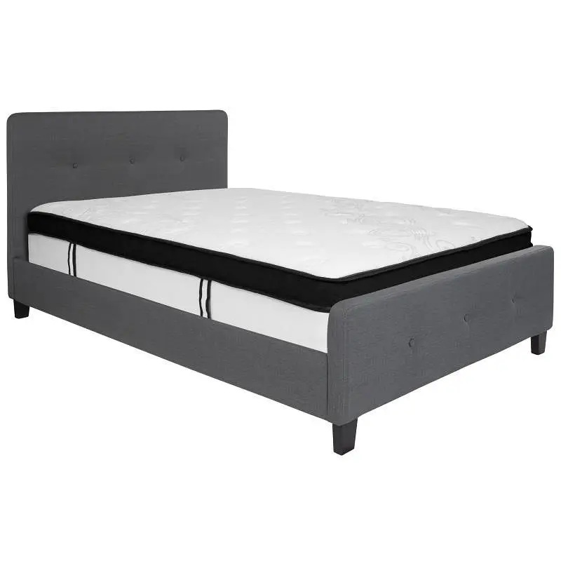 Flash Authentic Furniture Tribeca Full Size Tufted Upholstered Platform Bed Dark Gray Fabric Memory Foam Mattress, HG-BMF-...