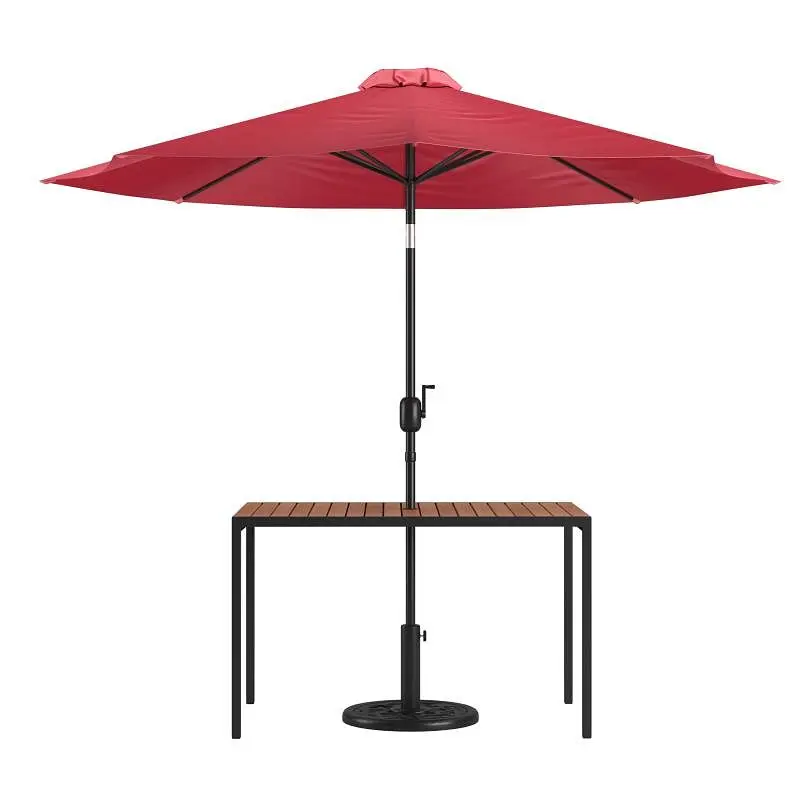 Flash Big Furniture Lark 3 Piece Outdoor Patio Table Set - 30" x 48" Synthetic Teak Patio Table Cherry Red Umbre...
