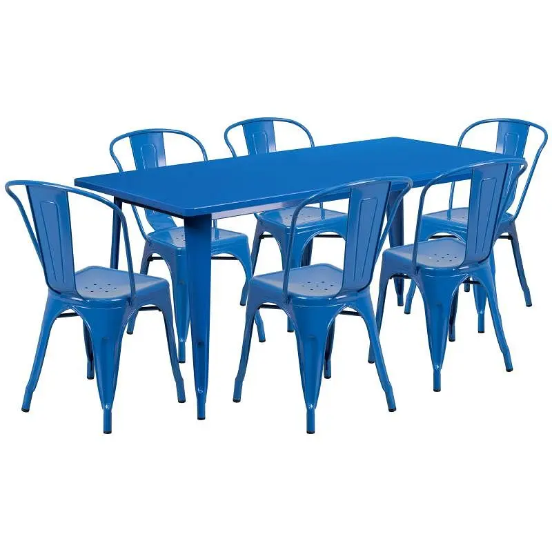 Flash Biodegradable Furniture Gilbert Commercial Grade 31.5" x 63" Rectangular Cobalt Metal Indoor-Outdoor Table...