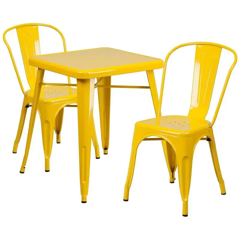 Flash Bright Furniture Owen Commercial Grade 23.75" Square Yellow Metal Indoor-Outdoor Table Set 2 Stack Chairs, CH-3...