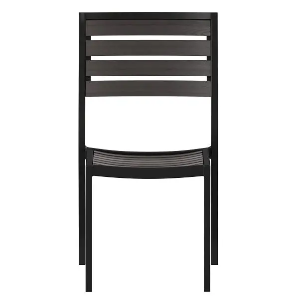 Flash Certified Furniture Lark Outdoor Stackable Side Chair Silver Gray Wash Faux Teak Poly Slats, Set 2, 2-XU-DG-HW6036-G...