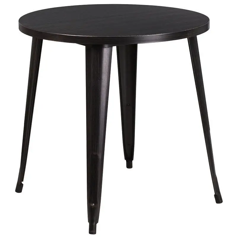Flash Certified-Safe Furniture Jeffrey Commercial Grade 30" Round Ebony-Antique Gold Metal Indoor-Outdoor Table, CH-5...