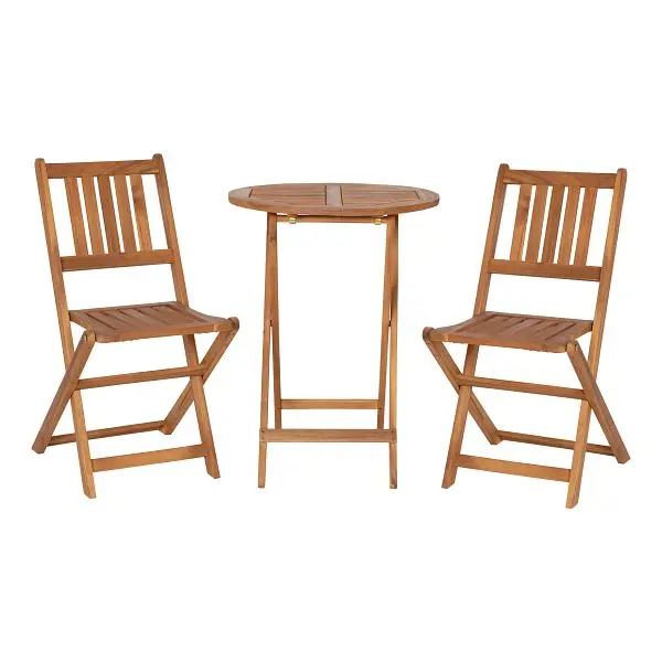 Flash Chemical-Resistant Furniture Martindale Indoor/Outdoor 3 Piece Folding Patio Bistro Acacia Round Wood Table & 2 ...