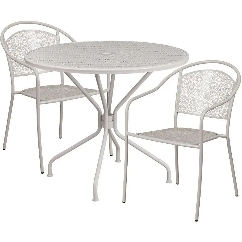 Flash Chemical-Resistant Furniture Oia Commercial Grade 35.25" Round Light Gray Indoor-Outdoor Steel Patio Table Set ...