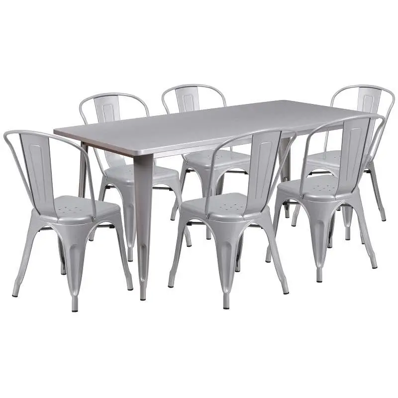 Flash Contemporary Furniture Gilbert Commercial Grade 31.5" x 63" Rectangular Silver Metal Indoor-Outdoor Table ...
