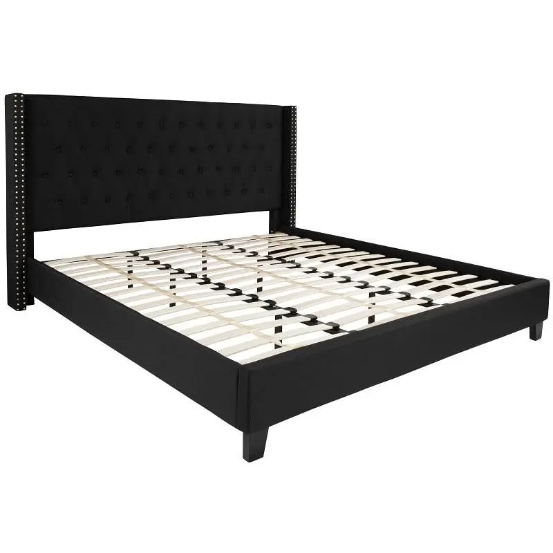 Flash Convertible Furniture Riverdale King Size Tufted Upholstered Platform Bed Black Fabric, HG-40-GG Flash Furniture