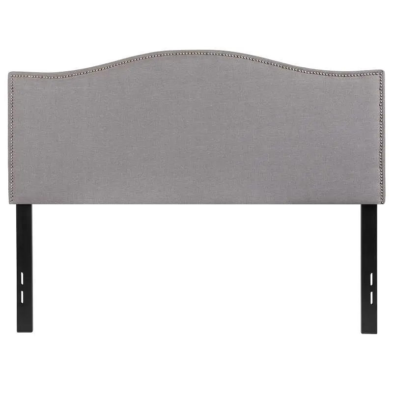 Flash Corrosion-Resistant Furniture Lexington Upholstered Full Size Headboard Accent Duplex Nail Trim Light Gray Fabric, H...