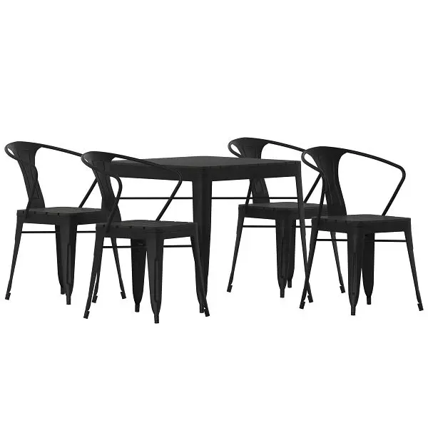 Flash CSA-Approved Furniture Helvey Commercial 5 Piece Indoor-Outdoor 31.5" Square Table Poly Resin Top & 4 Metal...