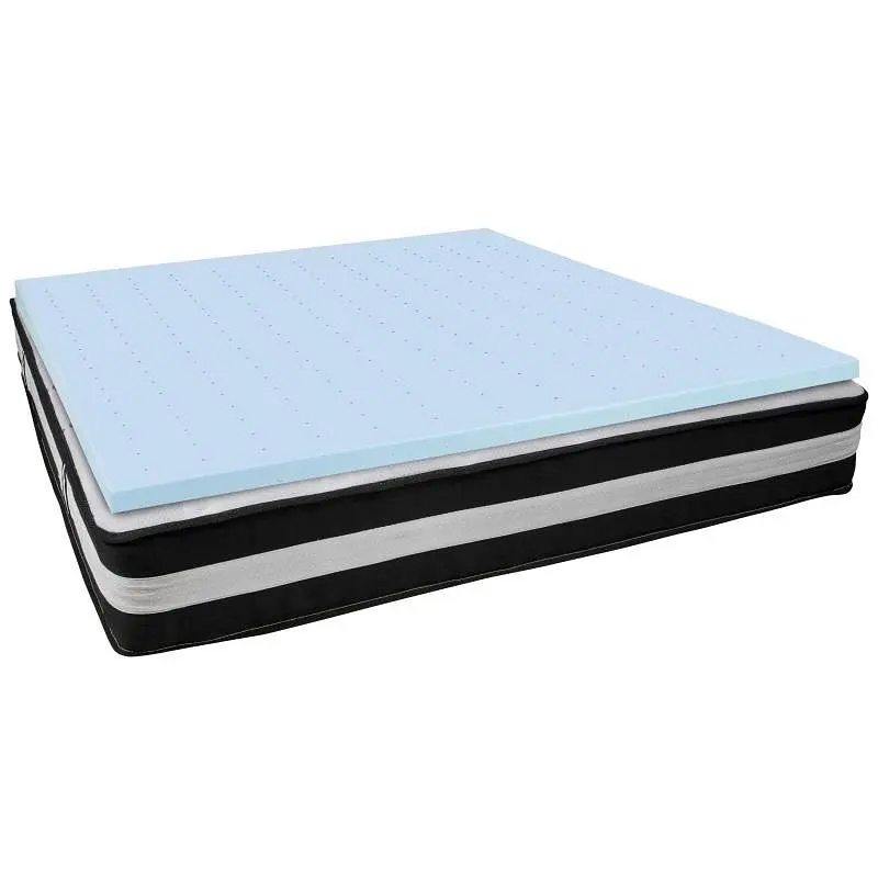 Flash Easy Furniture Flat Capri Cozy Sleep King 12" CertiPUR-US Certified Foam Pocket Spring Mattress & 2" G...