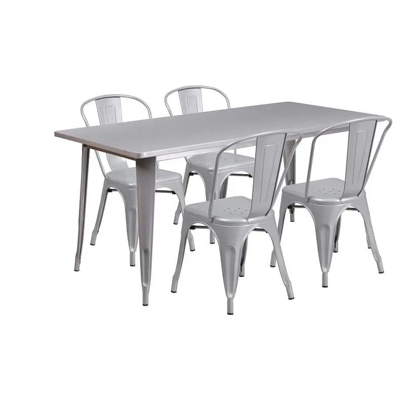 Flash Eco-Friendly Furniture Darcy Commercial Grade 31.5" x 63" Rectangular Polished Silver Metal Indoor-Outdoor...